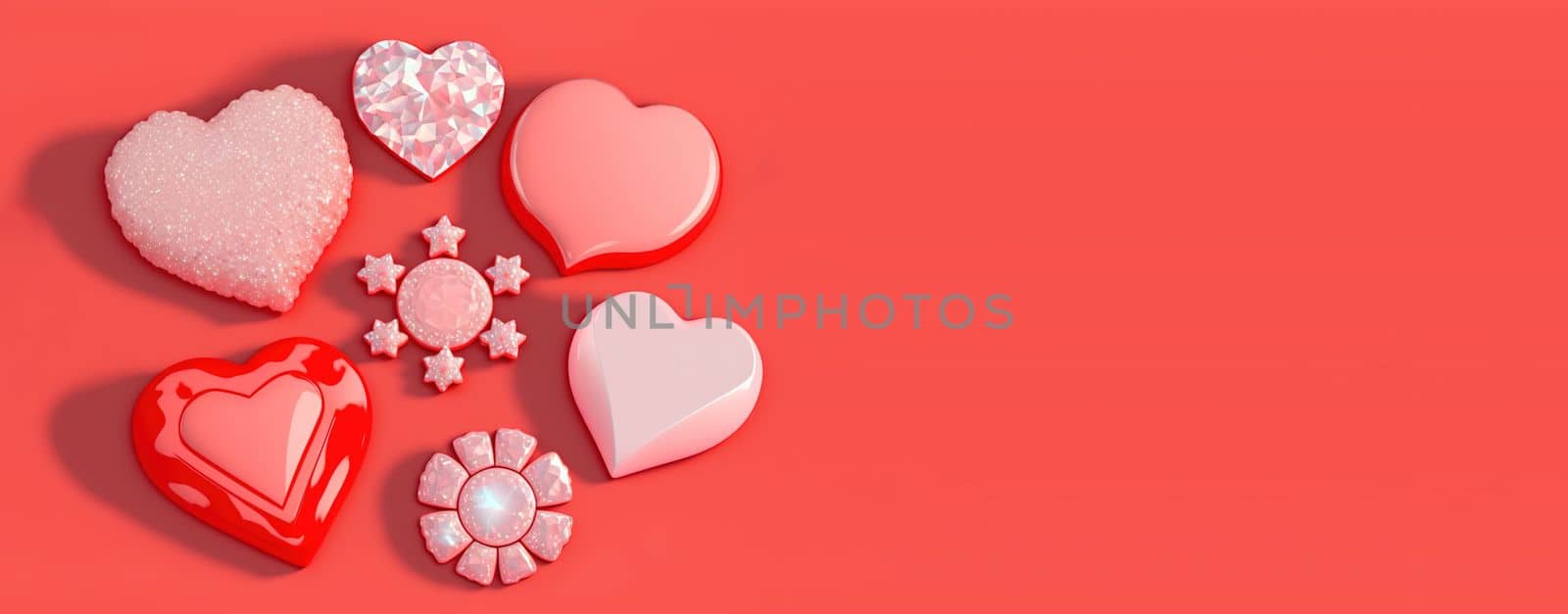 Valentine's Day Banner Background. Sparkling 3D Heart Shape with Diamond and Crystal Illustration by templator