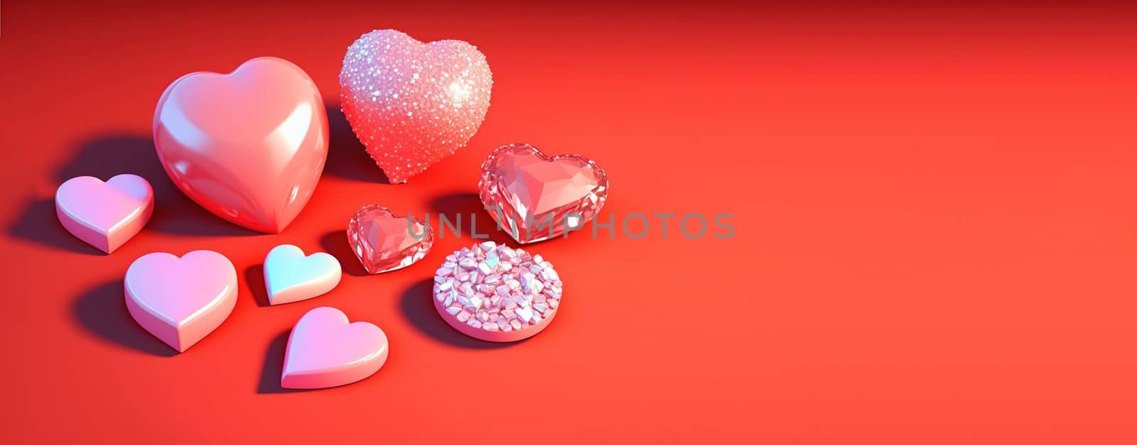 Luxurious 3D Heart, Diamond, and Crystal Illustration for Valentine's Day Background and Banner by templator