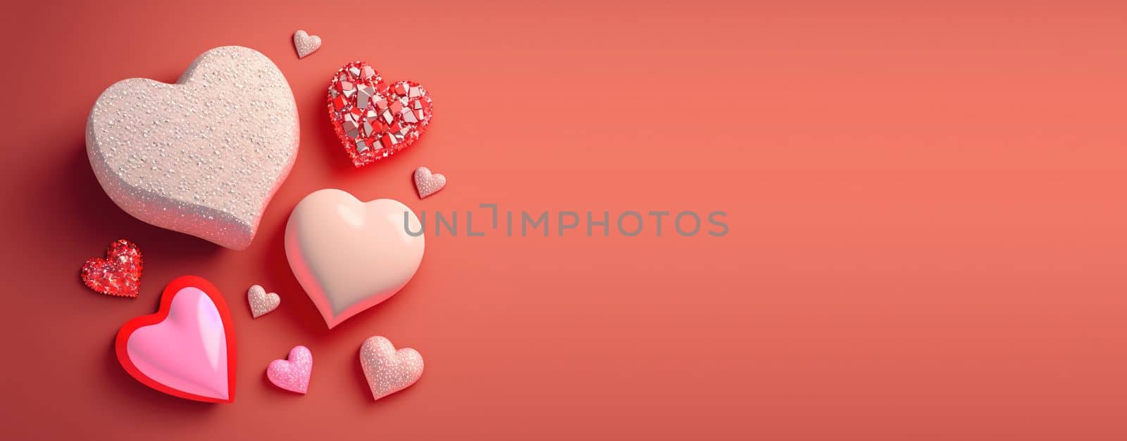 Luxurious 3D Heart, Diamond, and Crystal Illustration for Valentine's Day Background and Banner by templator