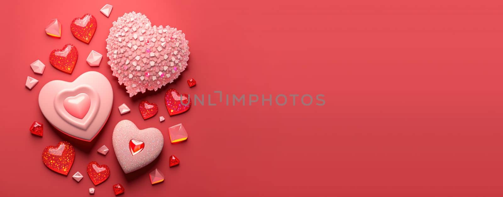 Luxurious 3D Heart, Diamond, and Crystal Illustration for Valentine's Day Background and Banner by templator