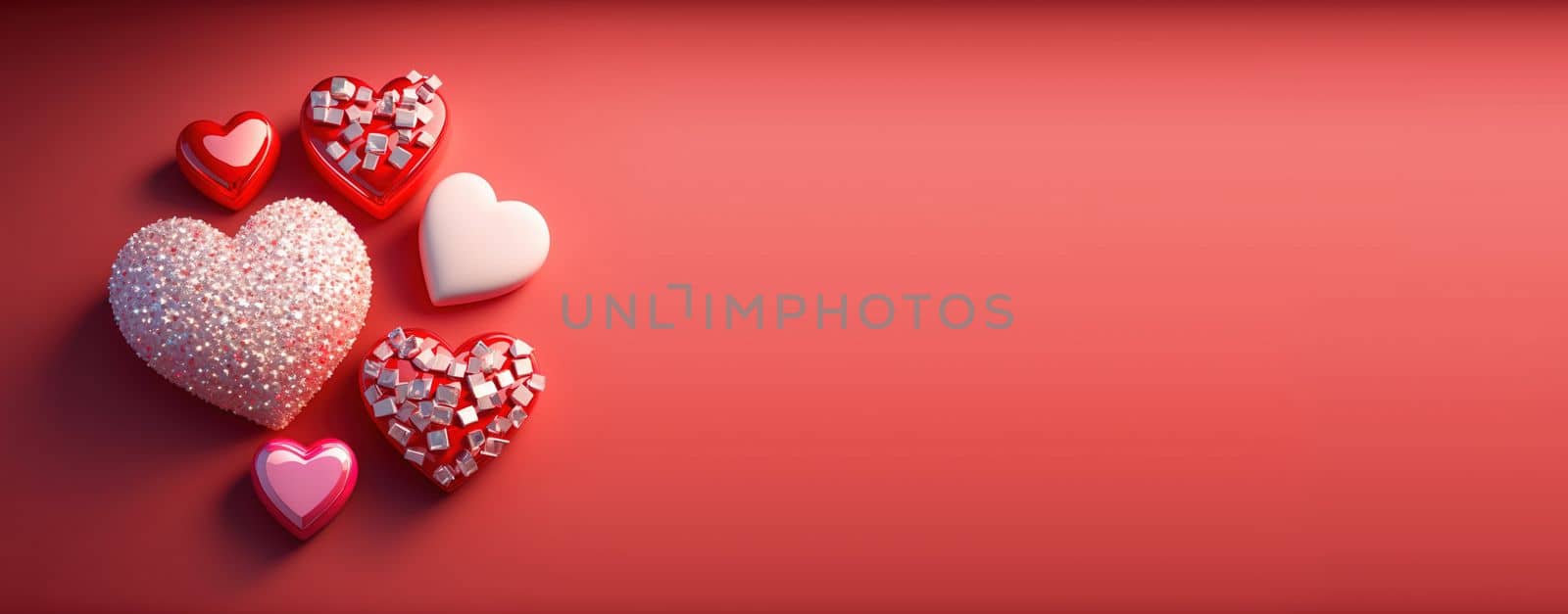 Luxurious 3D Heart, Diamond, and Crystal Illustration for Valentine's Day Background and Banner by templator