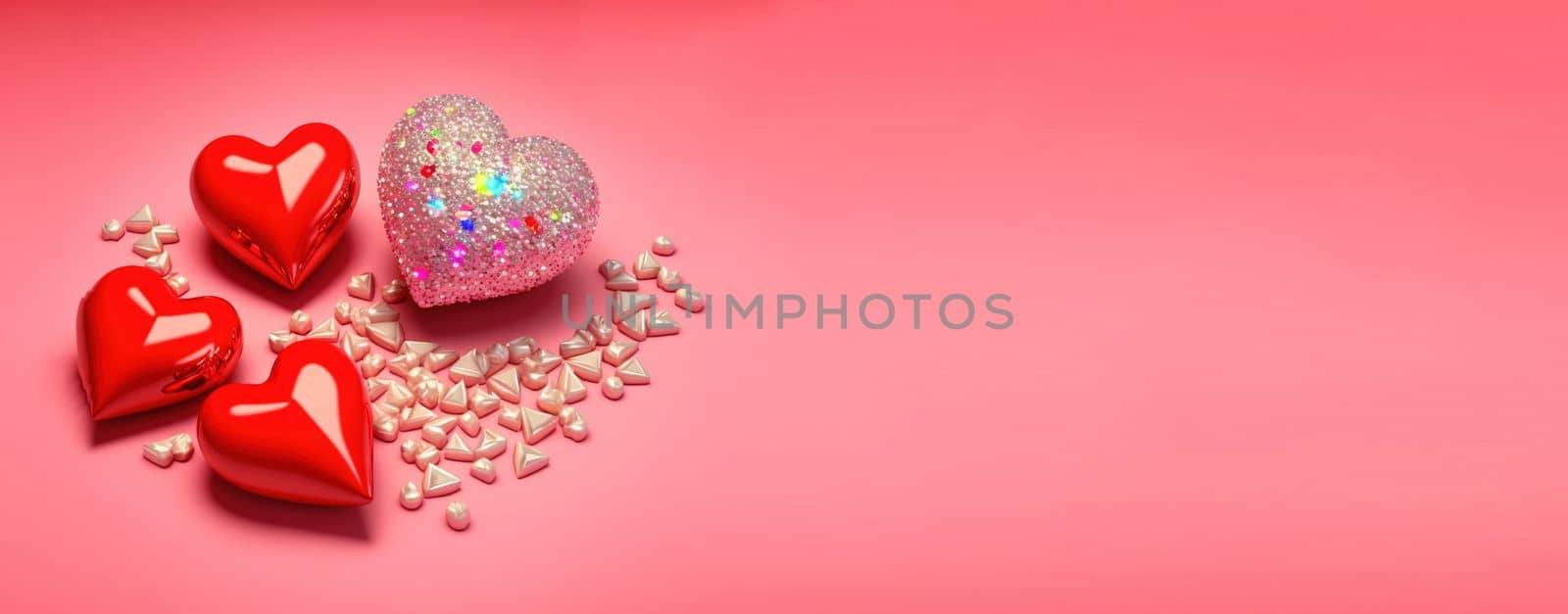 Luxurious 3D Heart, Diamond, and Crystal Illustration for Valentine's Day Background and Banner by templator