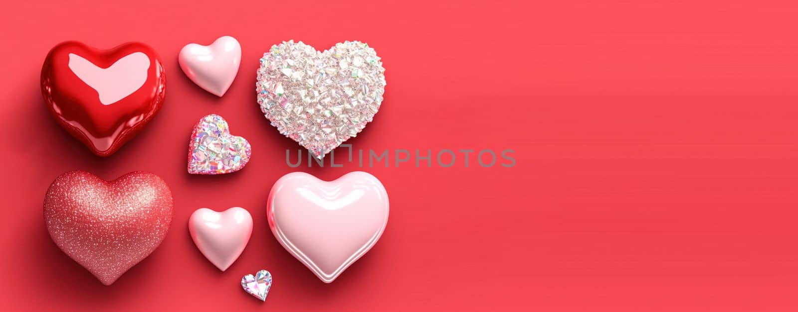 Luxurious 3D Heart, Diamond, and Crystal Illustration for Valentine's Day Background and Banner by templator