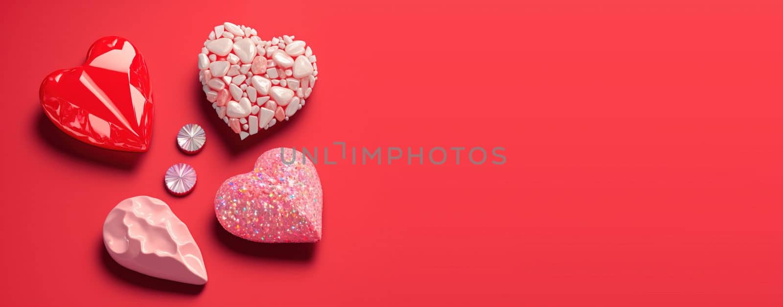 Gleaming 3D Heart, Diamond, and Crystal Illustration for Valentine's Day Banner and Background by templator