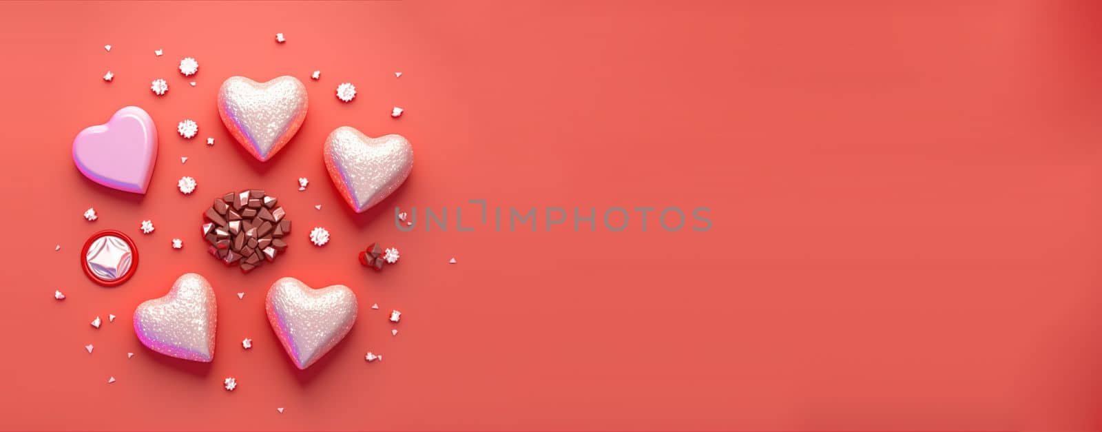 Valentine's Day 3D Illustration of Heart Crystal Diamond for Valentine's Day Promotion Banner and Background