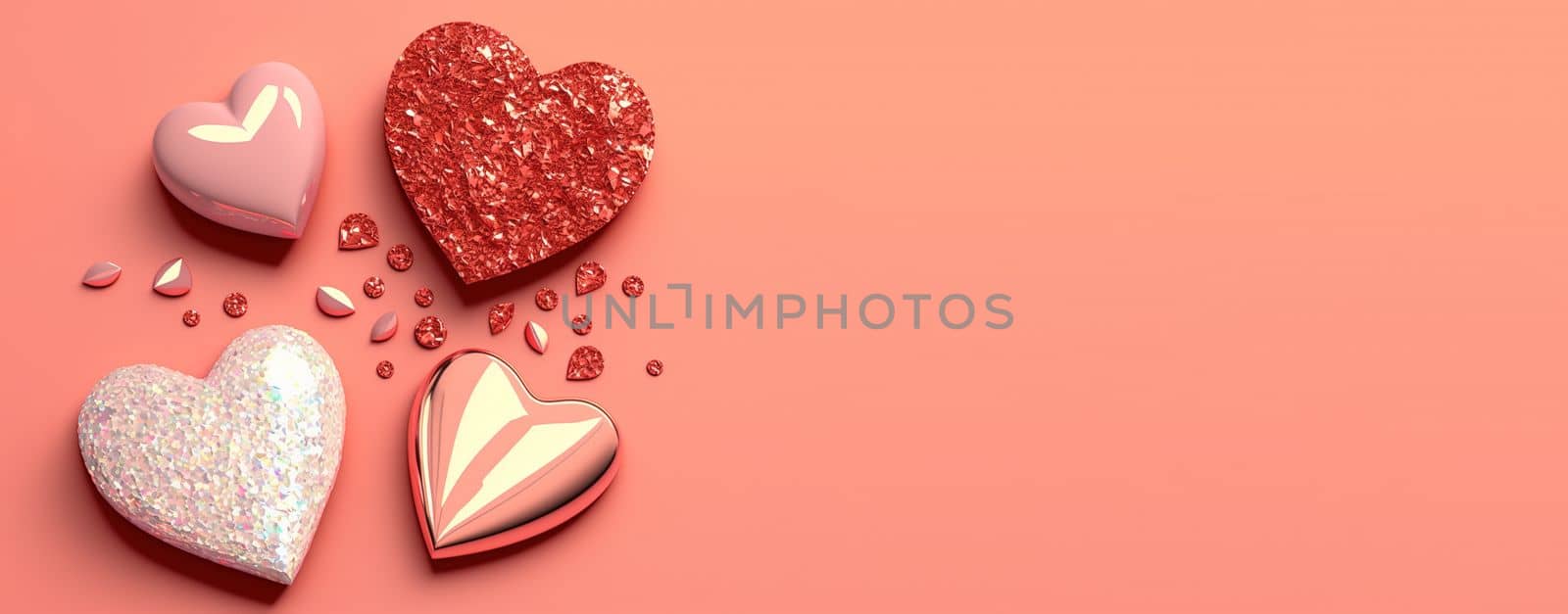 Valentine's Day 3D Illustration of Heart Crystal Diamond for Valentine's Day Promotion Banner and Background by templator