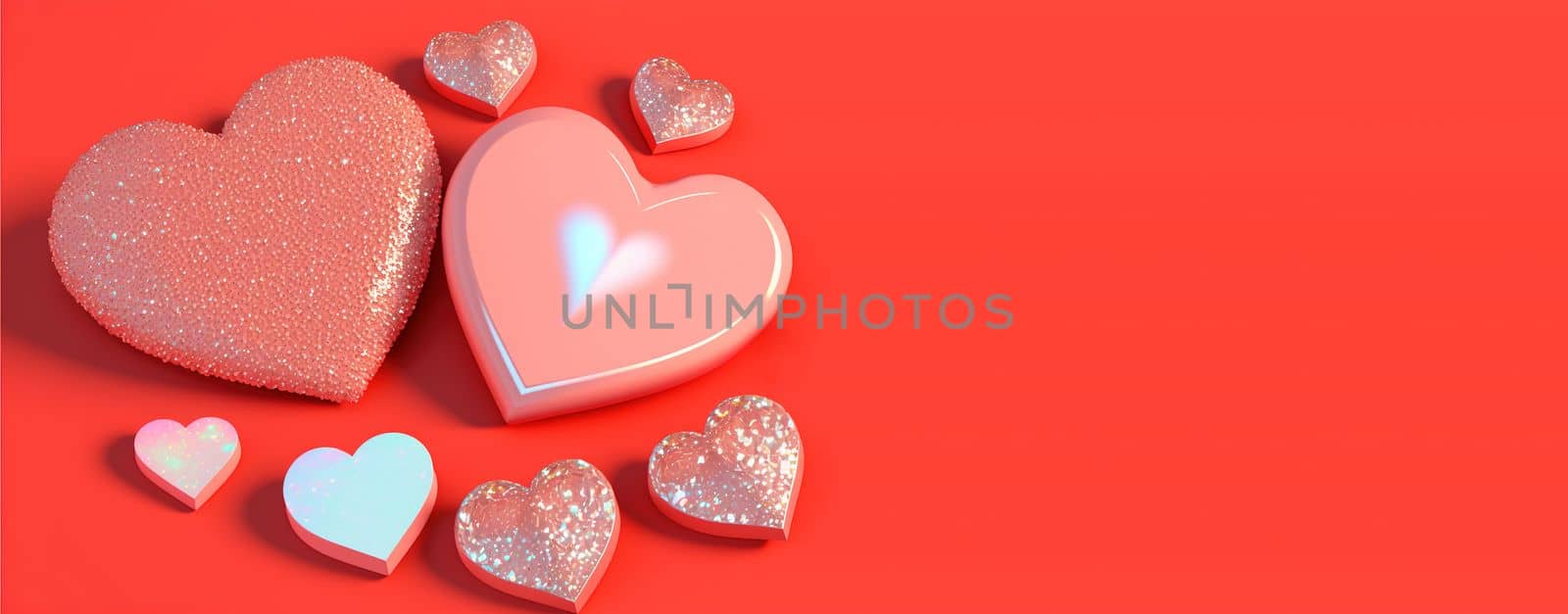 Valentine's Day 3D Heart Illustration and Crystal Diamond Banner and Background by templator