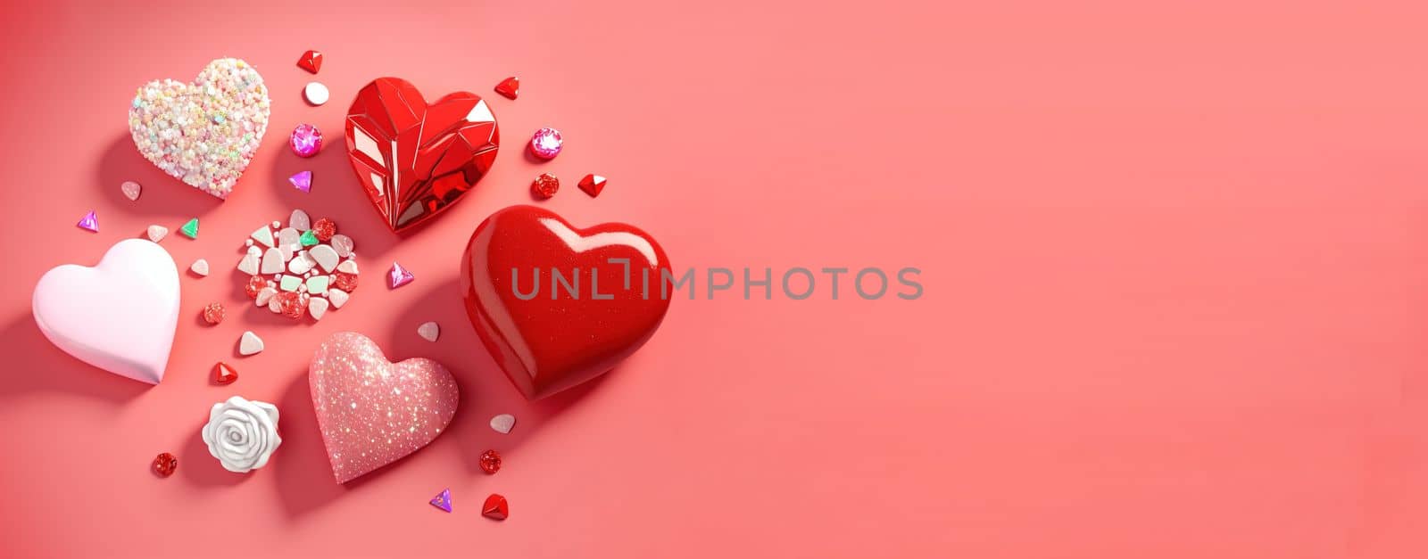 Sparkling 3D illustration of heart, diamond and flower shape for banner and background by templator