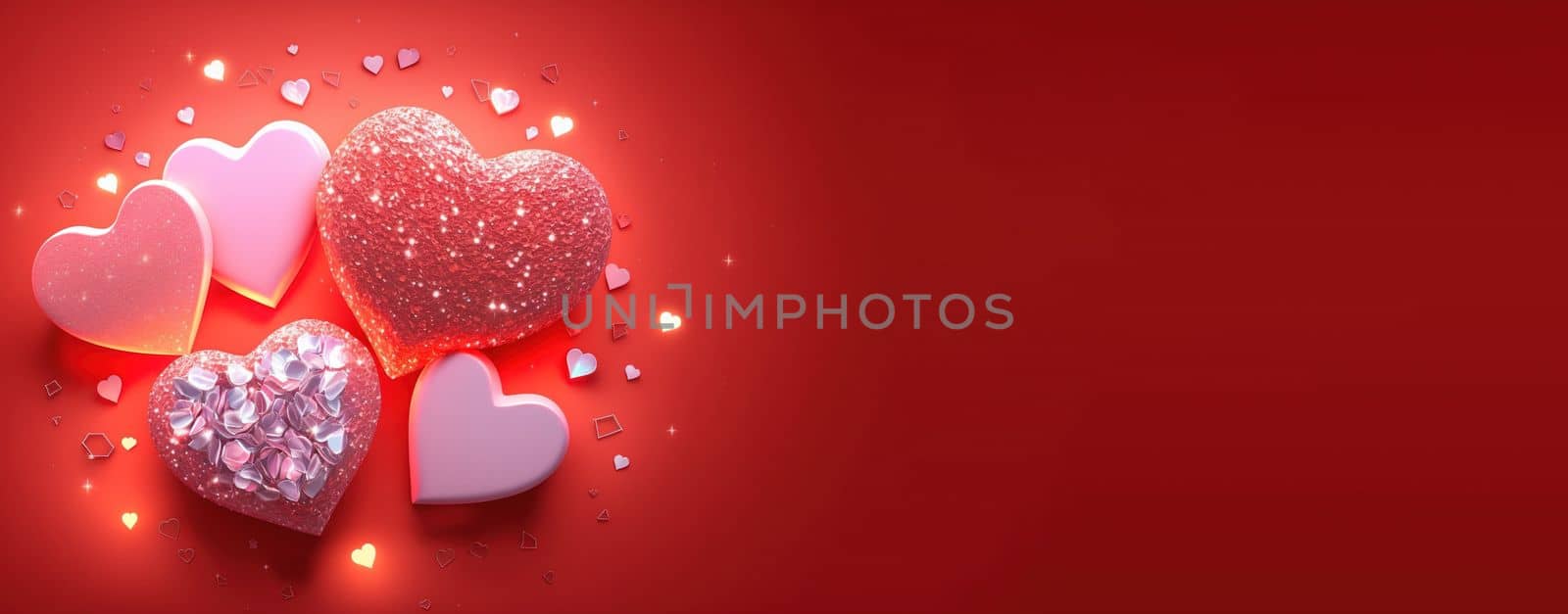 Valentine's Day Heart Objects and Crystal Diamonds Background