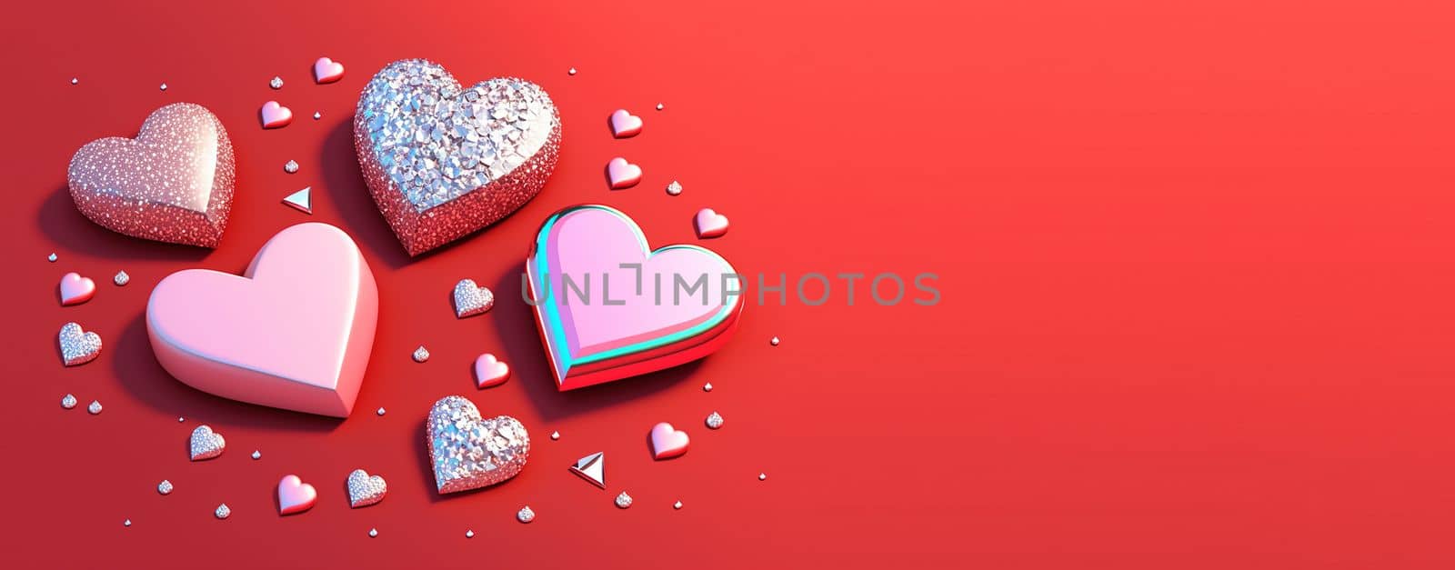 Valentine's Day Heart Objects and Crystal Diamonds Background by templator