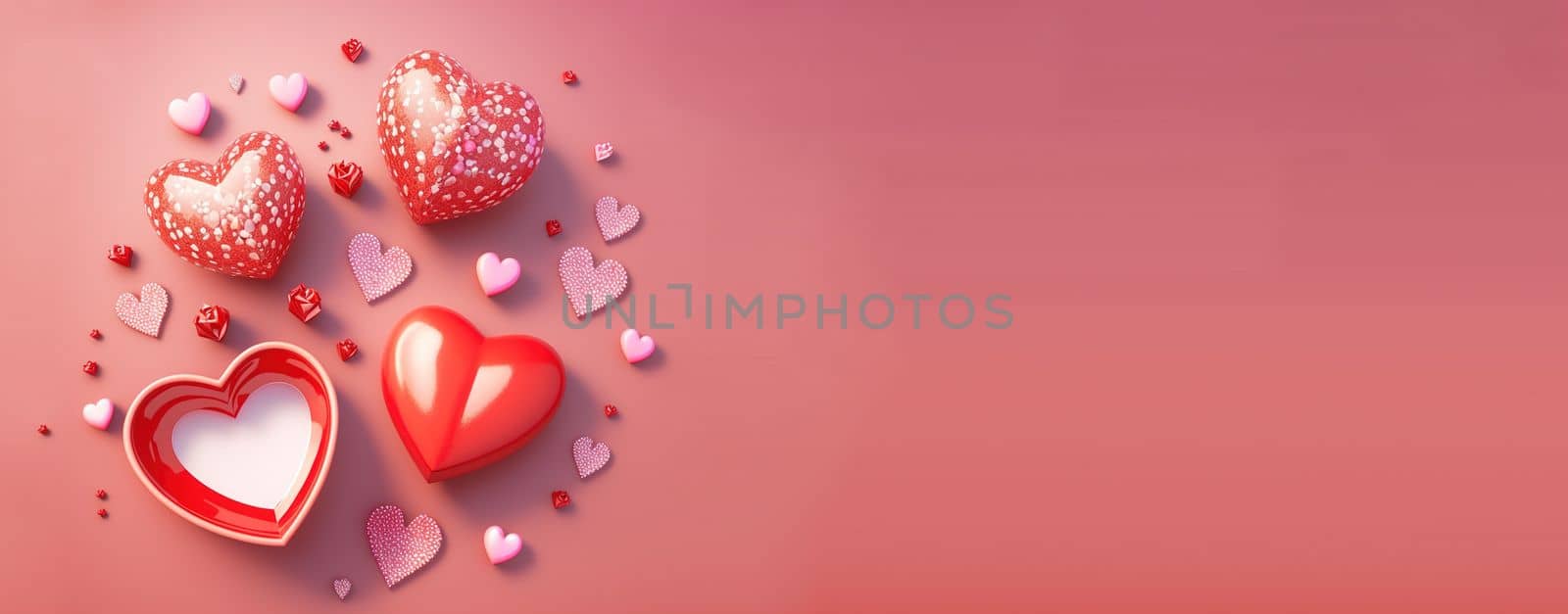 Valentine's Day Heart and Crystal Diamond Banner and Background