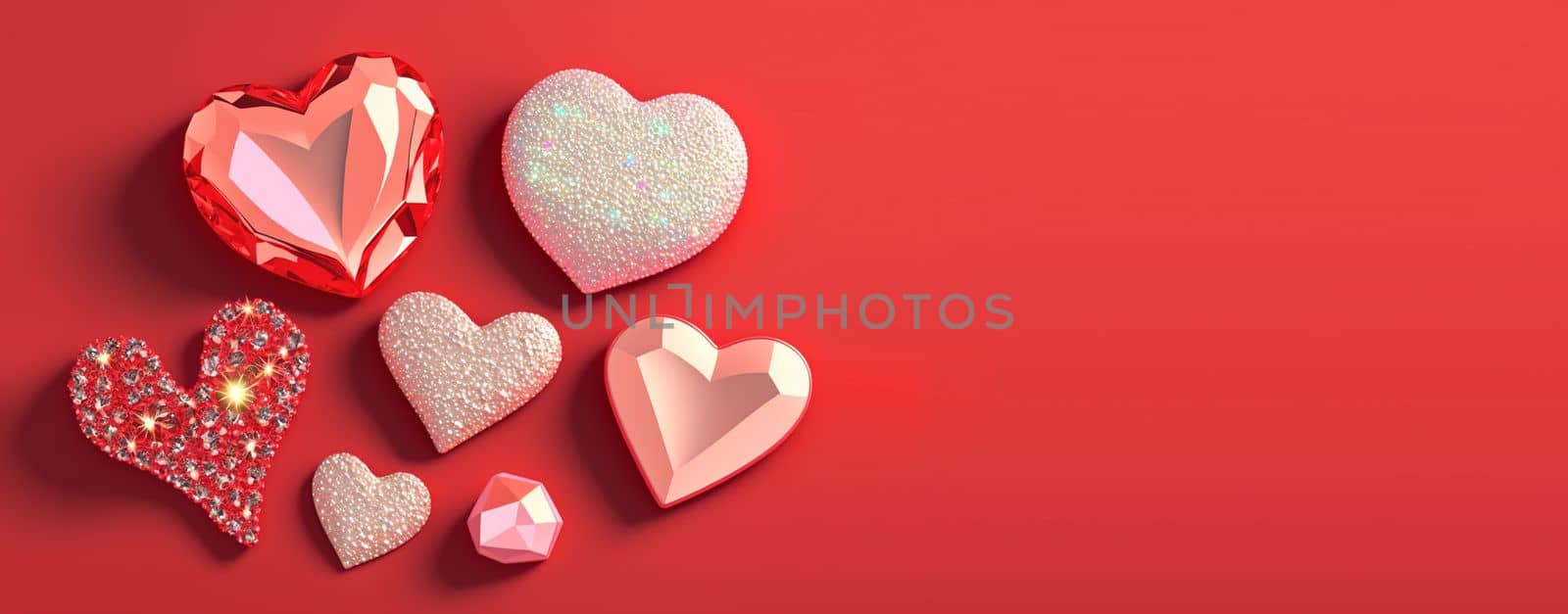 Valentine's Day Heart and Crystal Diamond Banner and Background