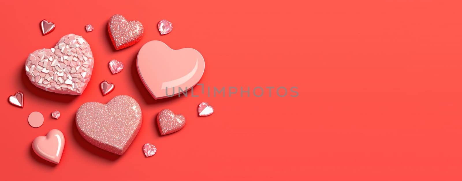 Valentine's Day Crystal Diamond and 3D Heart Illustration Banner by templator