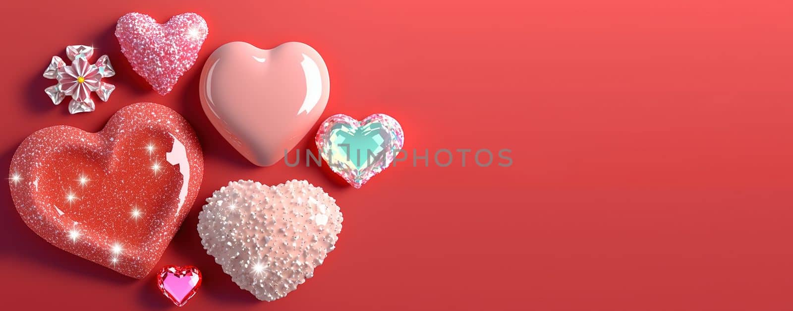 Valentine's Day Crystal Diamond and 3D Heart Illustration Banner by templator