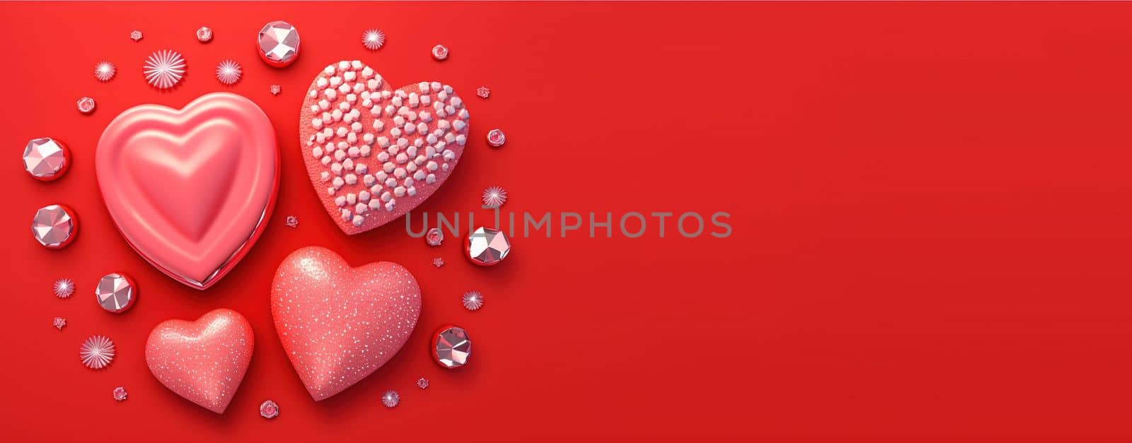 Valentine's Day Crystal Diamond and 3D Heart Illustration Banner by templator