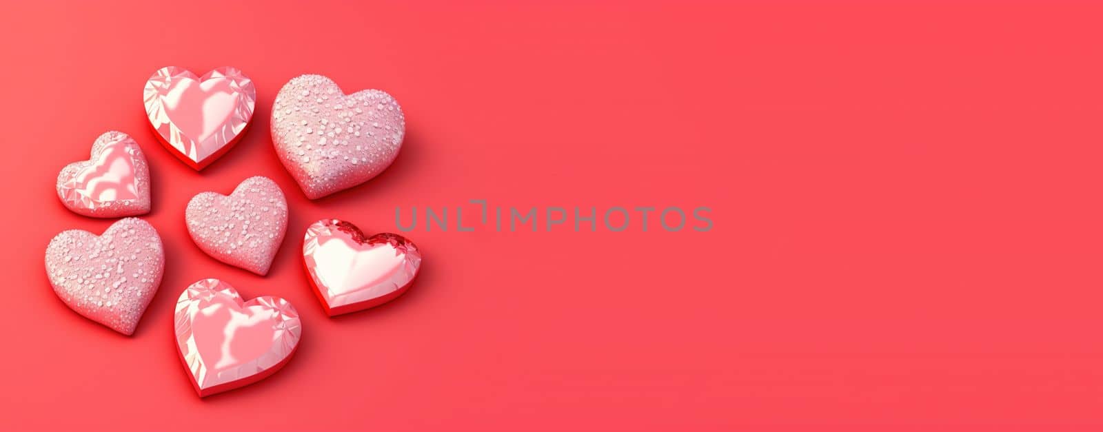 Valentine's Day Crystal Diamond and 3D Heart Illustration Banner by templator
