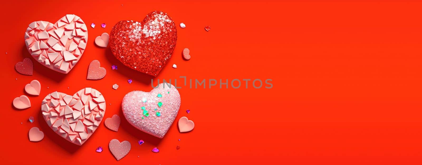 Valentine's Day 3D Heart Illustration and Diamond Crystal Theme Banner and Background by templator