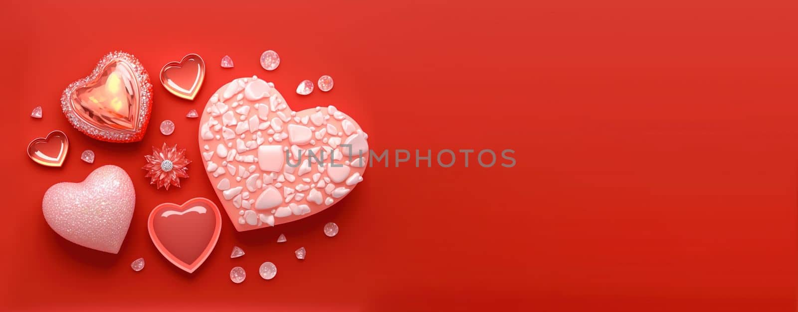 Valentine's Day 3D Heart Illustration and Diamond Crystal Theme Banner and Background by templator