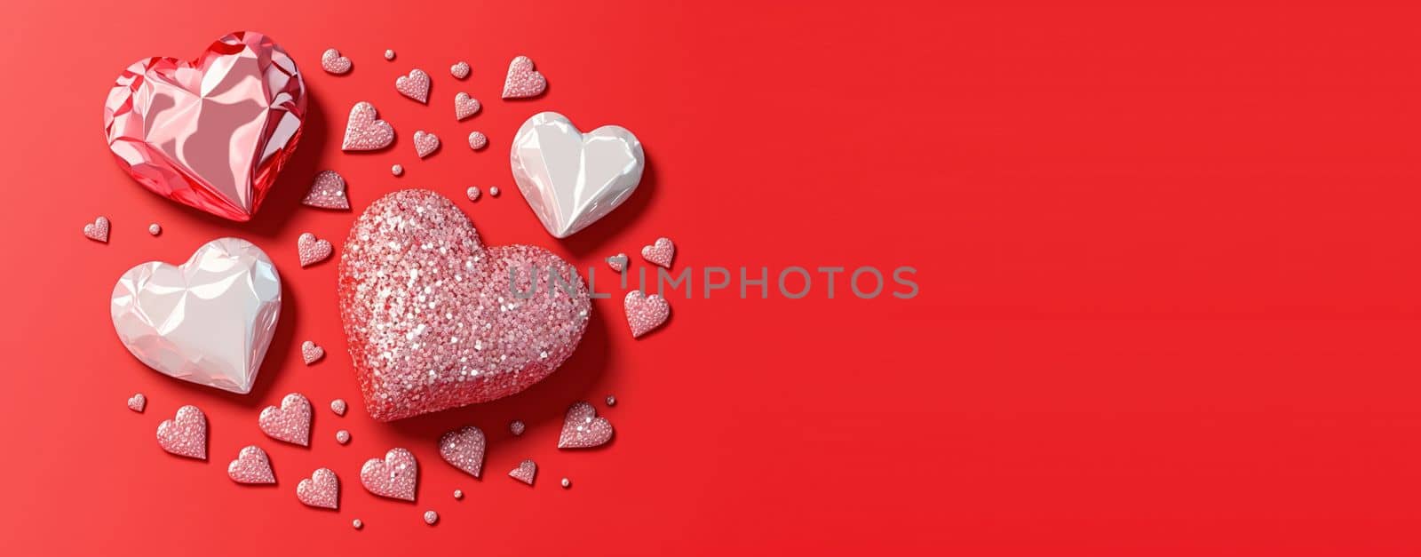 Valentine's Day 3D Heart Illustration and Diamond Crystal Theme Banner and Background by templator