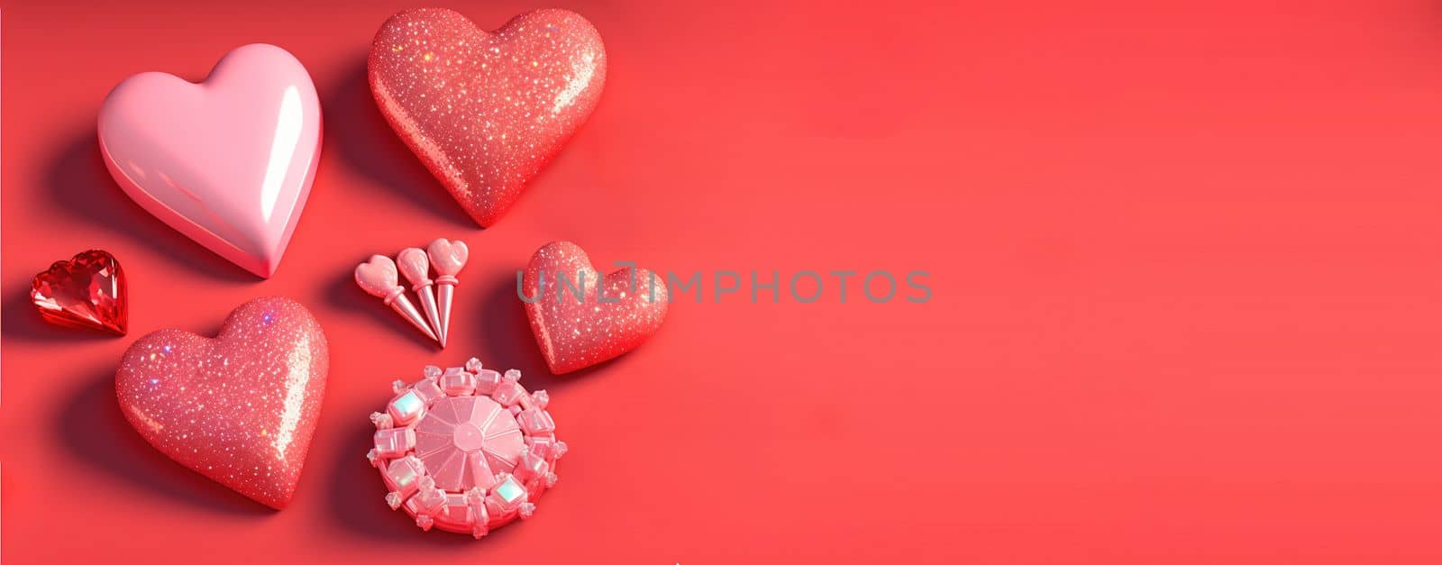 Elegant 3D Heart, Diamond, and Crystal Design for Valentine's Day Greetings by templator