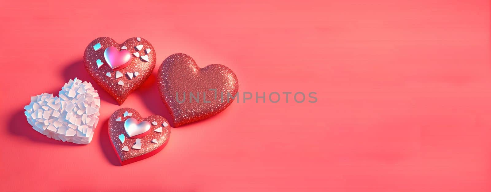 3D illustration of heart like crystal diamond for valentine's day banner and background