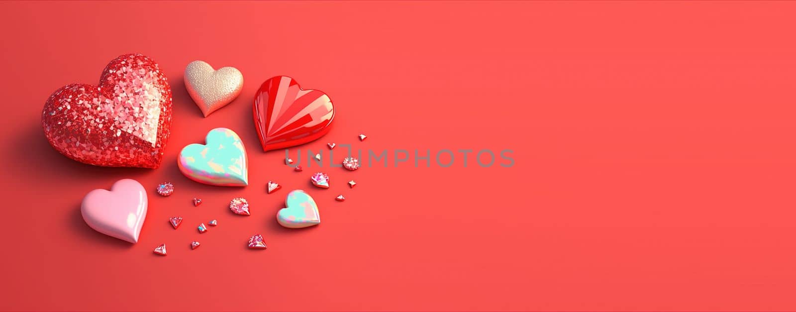 3D illustration of heart like crystal diamond for valentine's day banner and background by templator