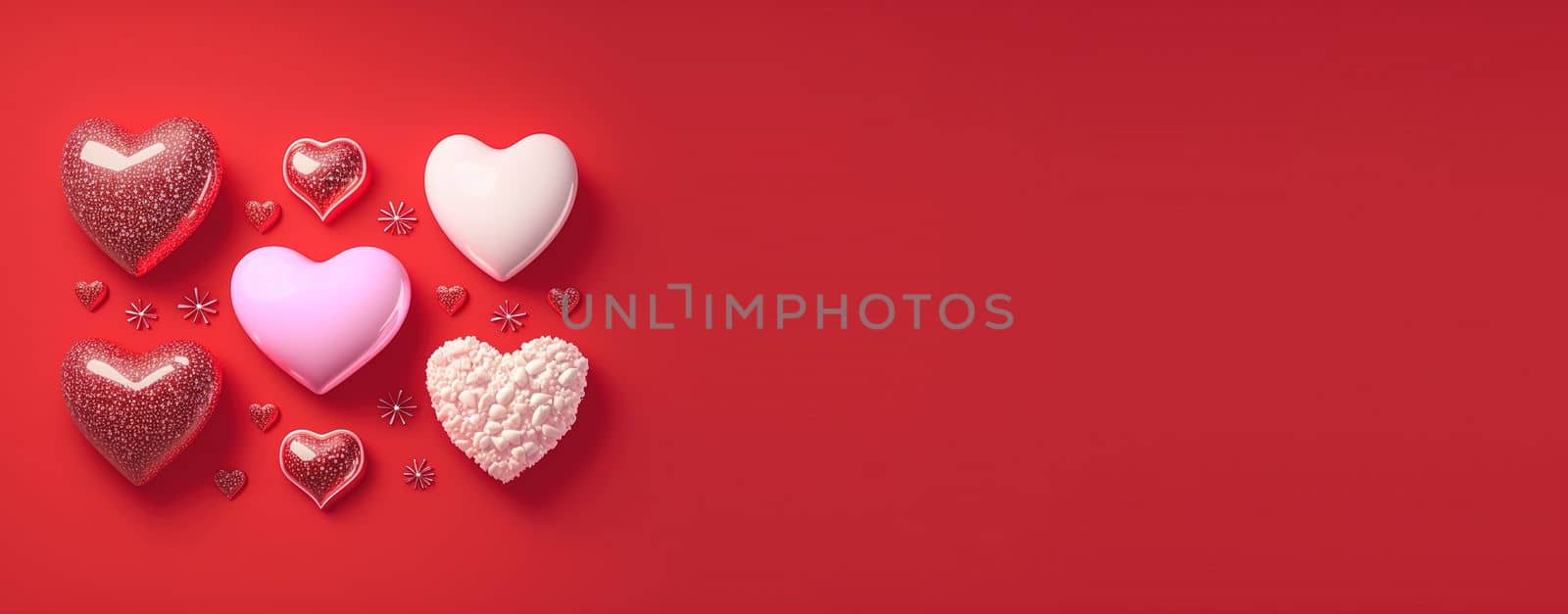 3D illustration of heart like crystal diamond for valentine's day banner and background