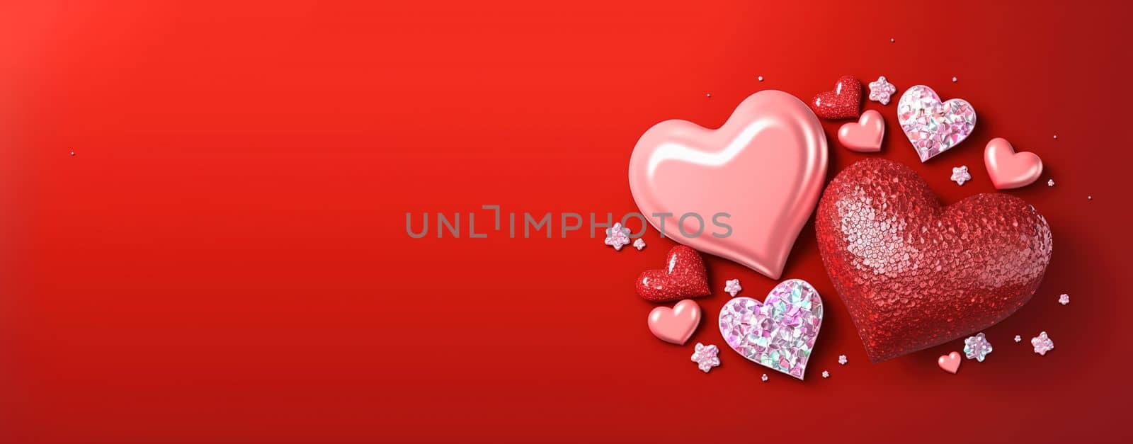 3D illustration of heart like crystal diamond for valentine's day banner and background