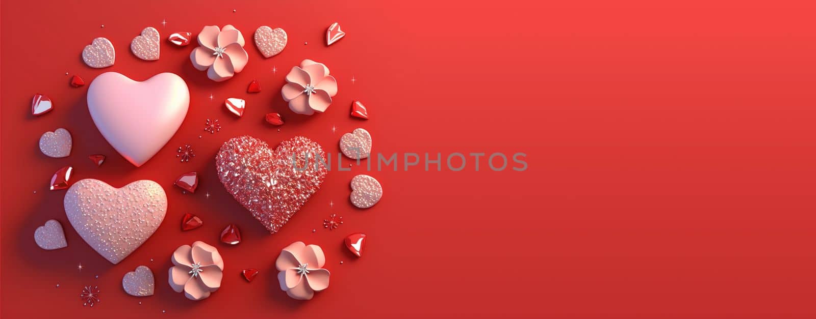 Valentine's Day 3D Heart Crystal Diamond Illustration for Banner and Background by templator