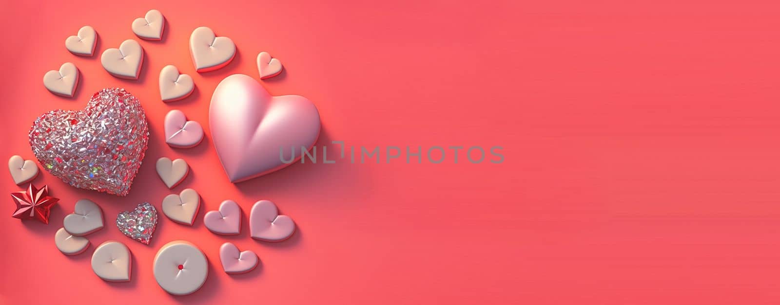 Valentine's Day 3D Heart Crystal Diamond Illustration for Banner and Background