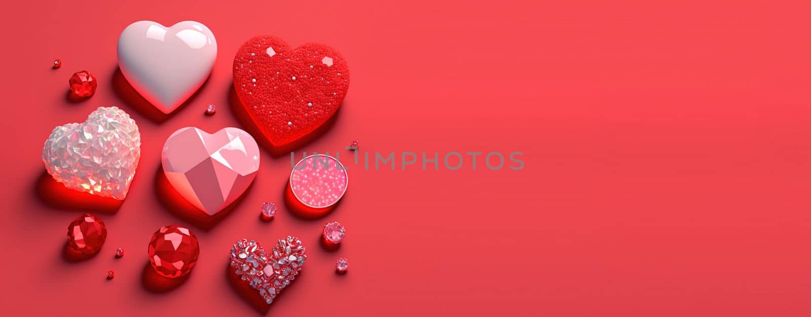 Valentine's Day 3D Heart Crystal Diamond Illustration for Banner and Background by templator