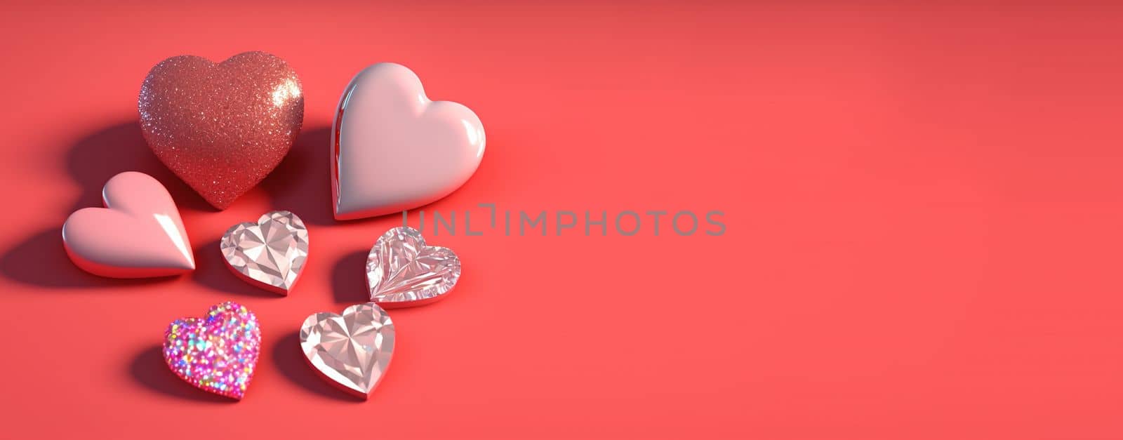 Valentine's Day 3D Heart Crystal Diamond Illustration for Banner and Background by templator