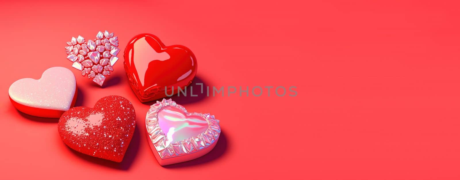 Valentine's Day Crystal Diamond Heart 3D Illustration for Banner and Background