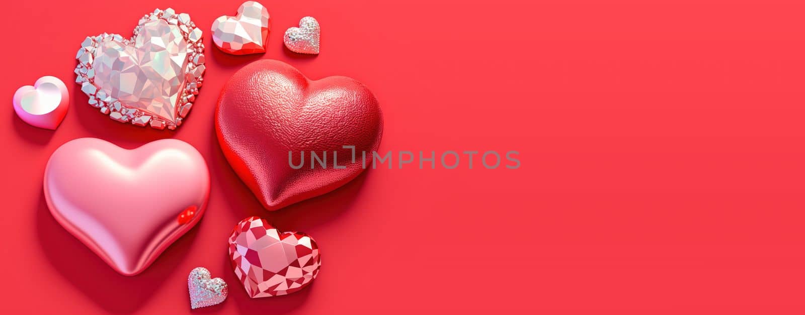 Gleaming 3D Heart, Diamond, and Crystal Illustration for Valentine's Day Banner by templator