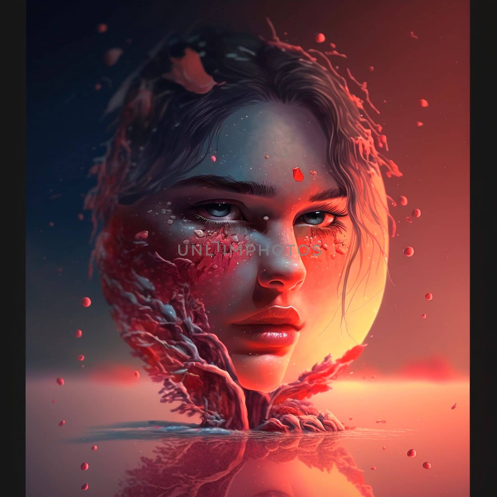 Look of a girl inside a frosty red apple. High quality illustration