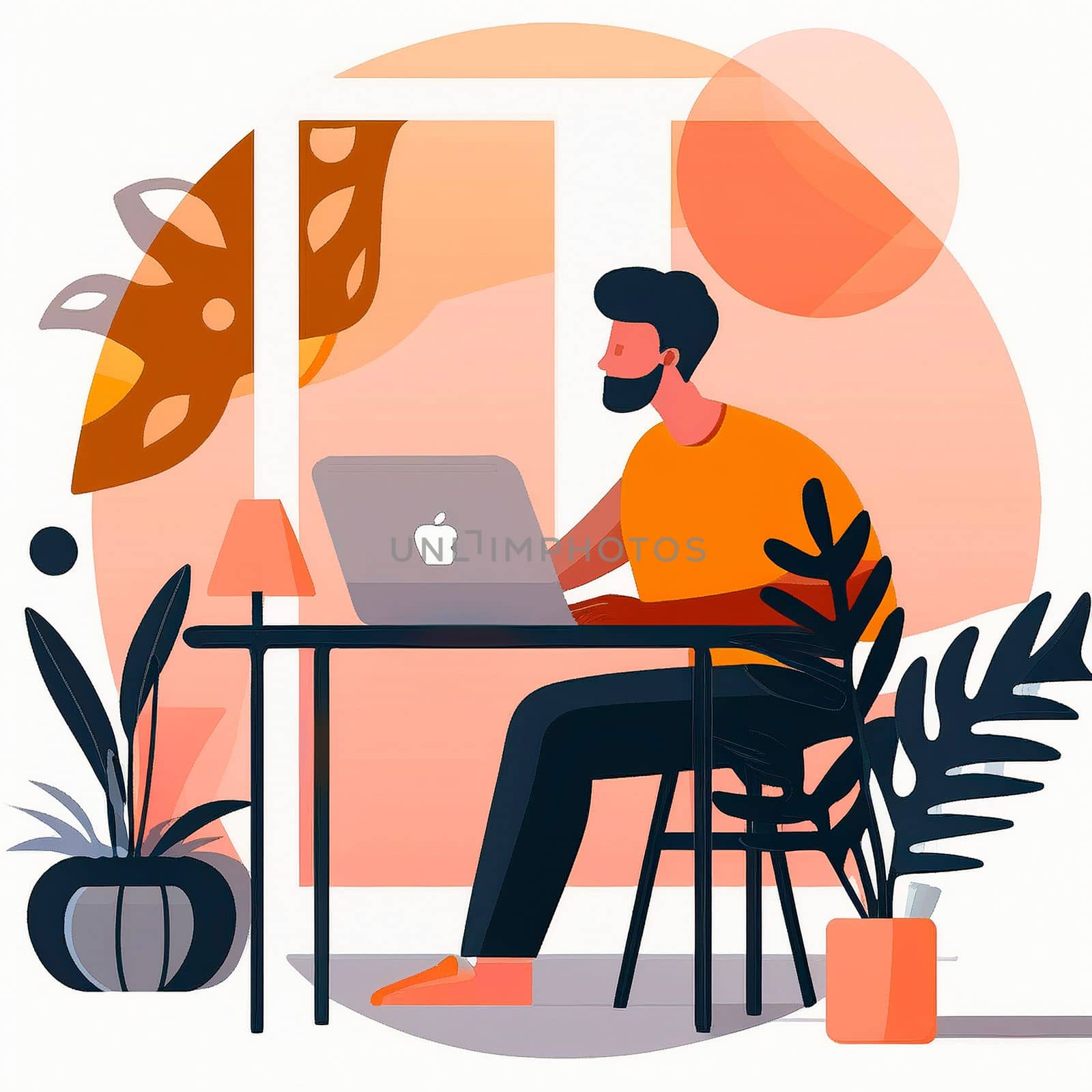 A simple illustration of a developer sitting at a laptop. High quality illustration