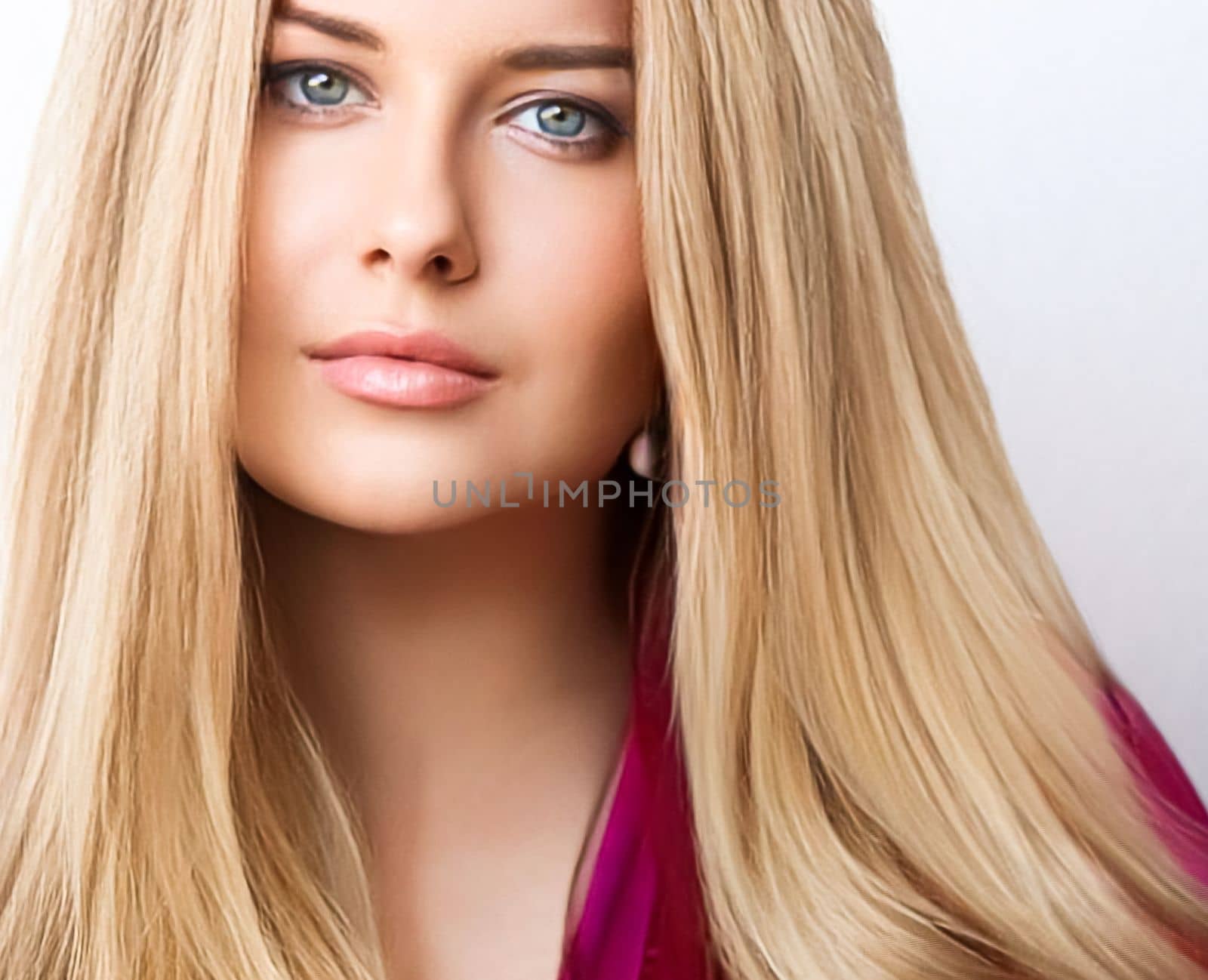 Hairstyle, beauty and hair care, beautiful blonde woman with long blond hair, glamour portrait for hair salon and haircare by Anneleven