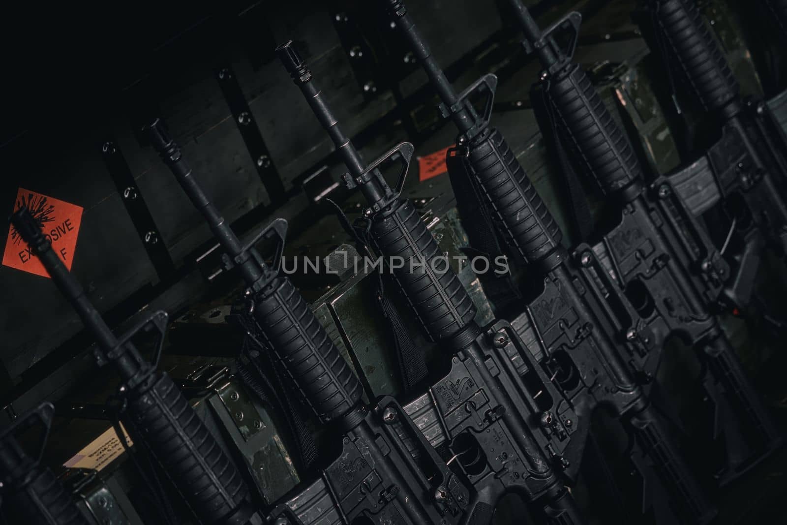 AR-15 type semi-automatic rifles, XM 15 - E2S produced by Bushmaster Firearms International, LLC, AR-15 Caliber 223 Remington - 5.56 45mm NATO. Gun background for gun fans. 19.08.2022 Moscow, Russia.