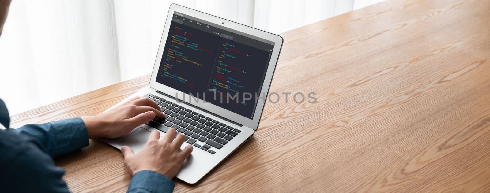 Software development programming on computer screen for modish application by biancoblue