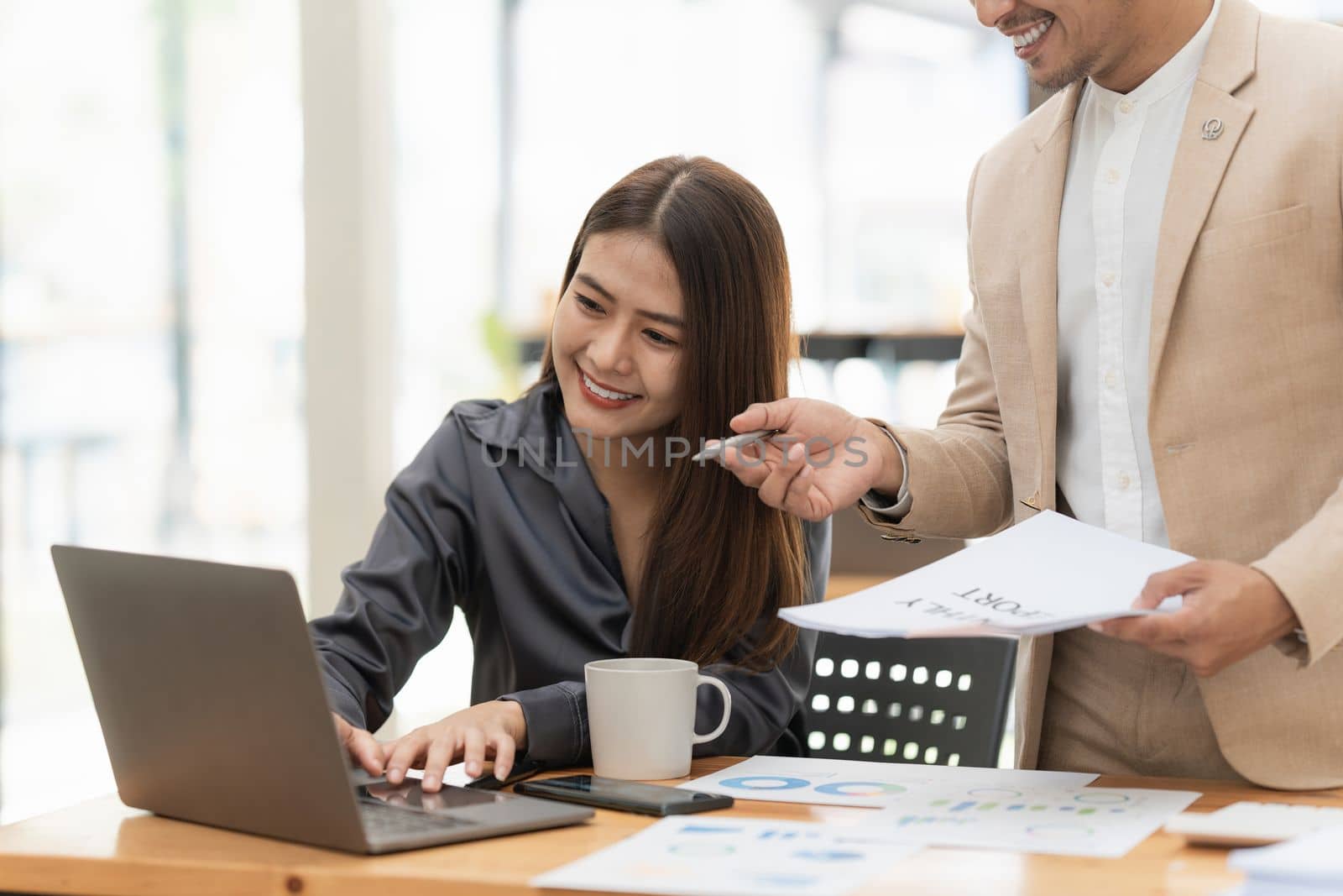 Business team hands at working with financial plan, meeting, discussion, brainstorm with tablet on office desk, Meeting concept.