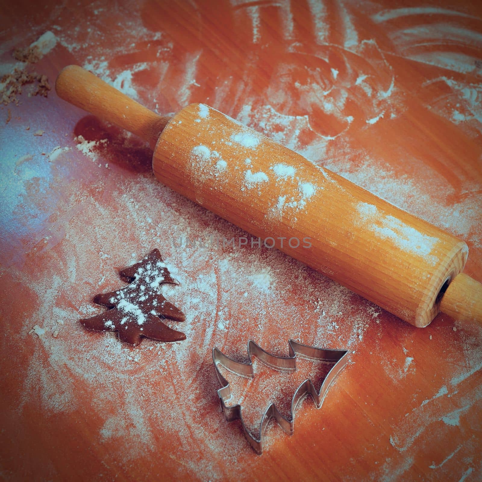 Christmas cookies - gingerbread. Preparation for baking homemade traditional sweets for the Christmas holidays in the Czech Republic.