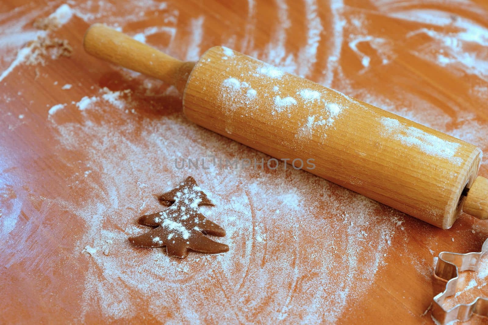 Christmas cookies - gingerbread. Preparation for baking homemade traditional sweets for the Christmas holidays in the Czech Republic.