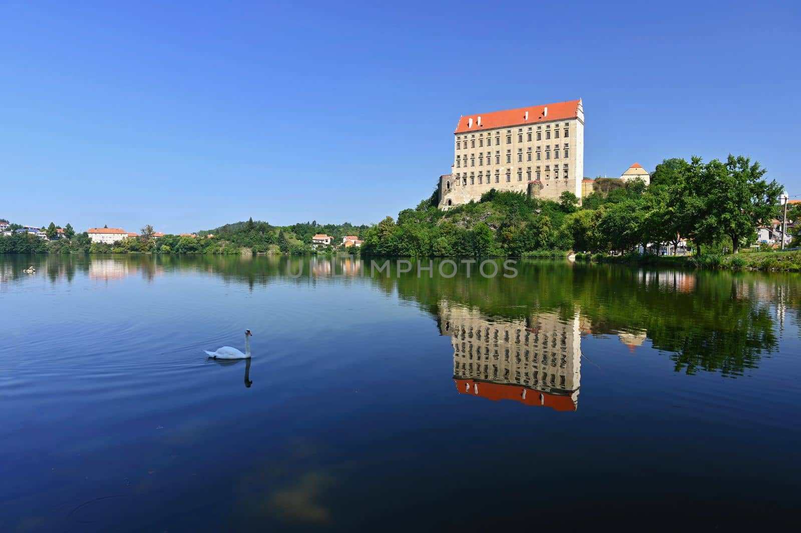 Plumlov - Czech Republic. Beautiful old castle by the lake. A snapshot of architecture in the summer season. by Montypeter