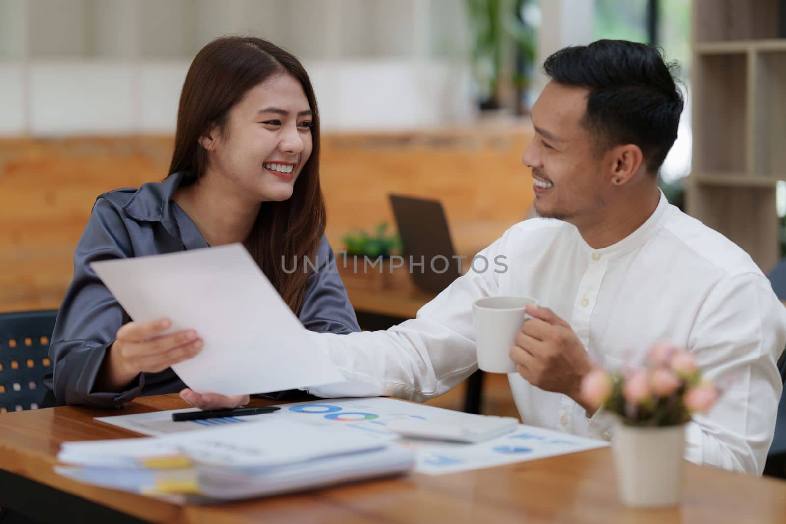 Business team hands at working with financial plan, meeting, discussion, brainstorm with tablet on office desk, Meeting concept.