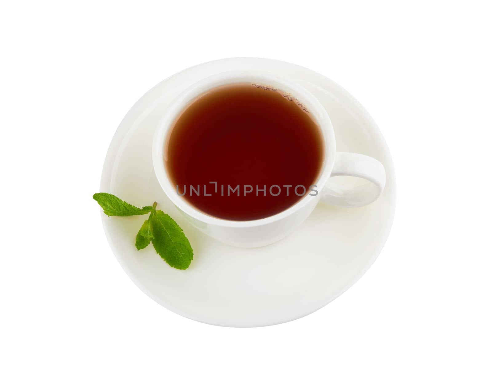 Black tea with mint isolated on white background