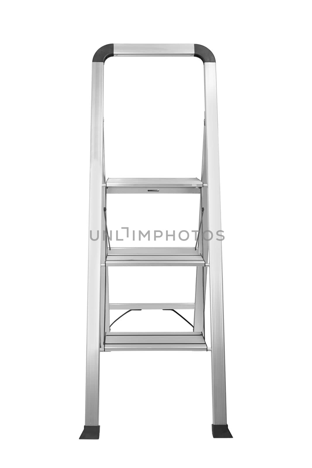 Metal folding ladder isolated on a white background.