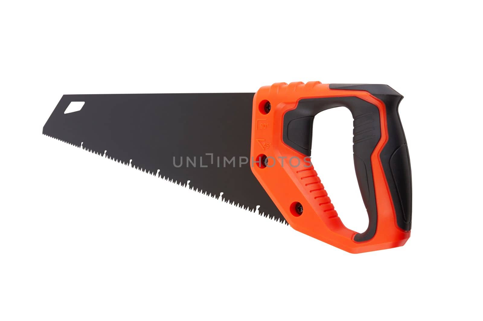 Wood hacksaw hand saw for sawing wood, isolated on a white background.