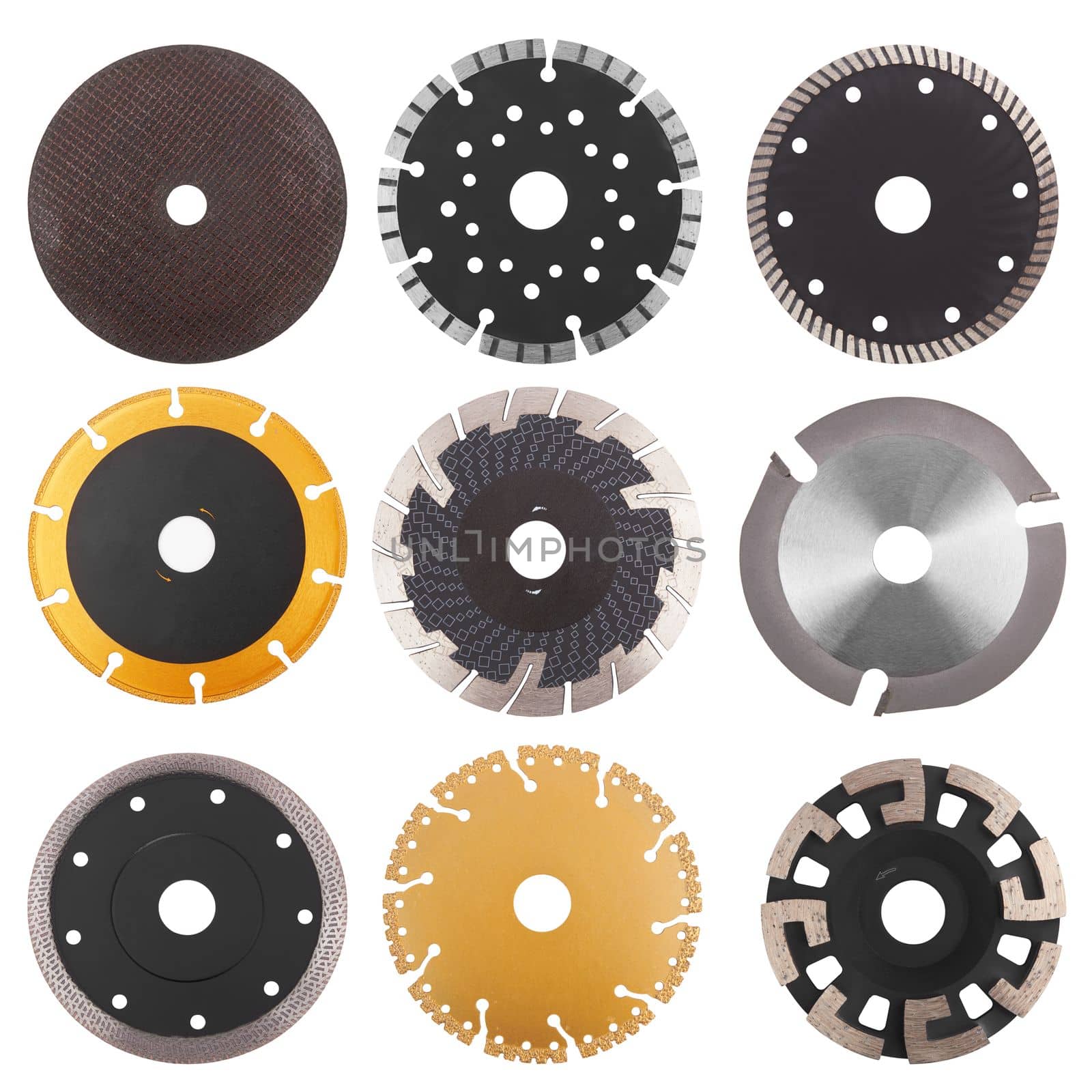 Circilar saw blades for wood, metal and stone work isolated on white background