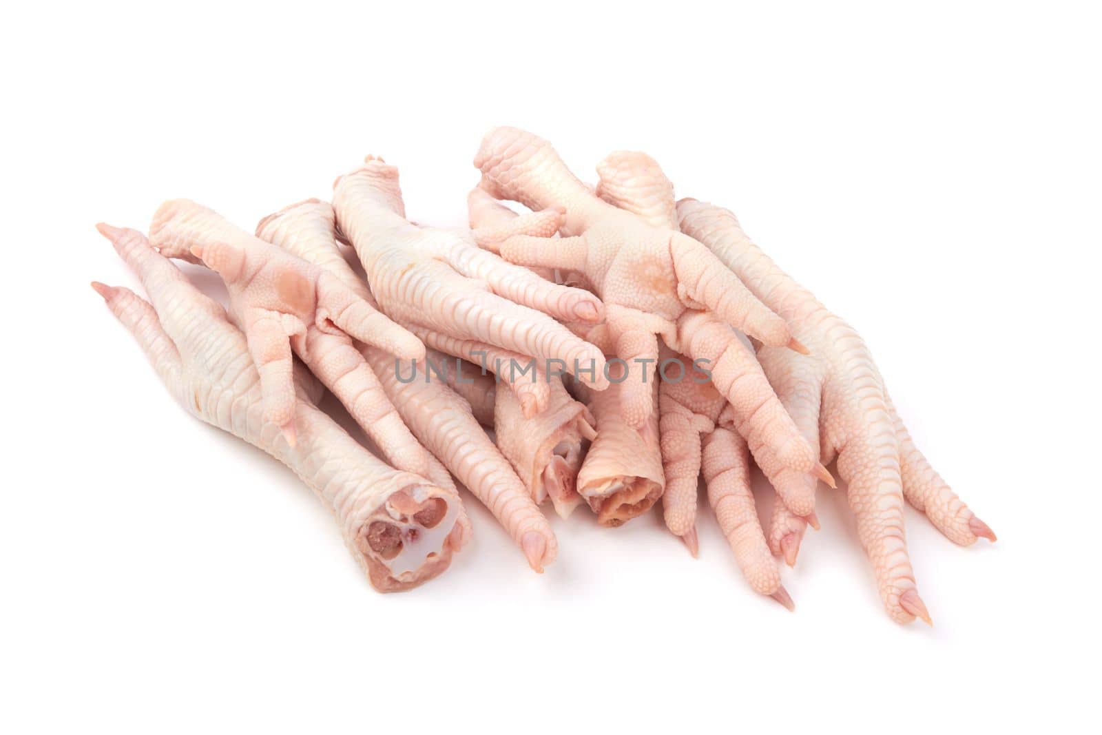 Raw chicken feet isolated on white background
