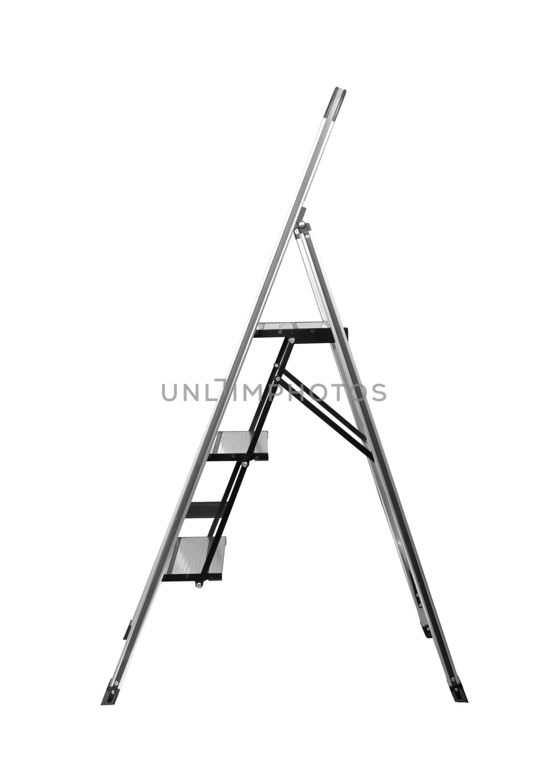 Metal folding ladder isolated on a white background.